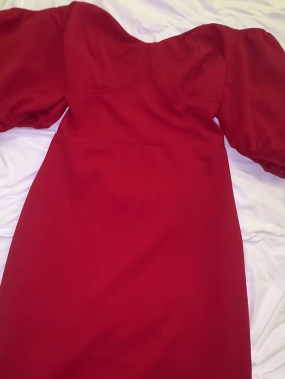 Red Puff-Sleeve Women’s Dress - Elegant Evening Look